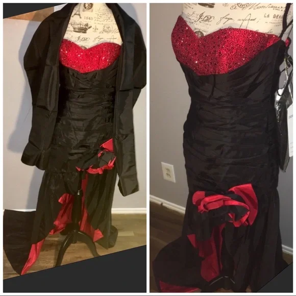 Black red Gorgeous bolero prom pageant dress - Picture 4 of 7
